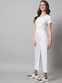 Stylish Fancy Cotton Blend Plain White Hosiery Top And Pajama Set For Women-thumb1