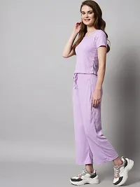 Stylish Fancy Cotton Blend Plain Purple Hosiery Top And Pajama Set For Women-thumb1