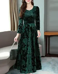 Green Velvet Printed Dresses For Women-thumb2