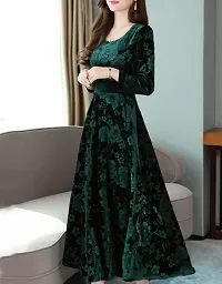 Green Velvet Printed Dresses For Women-thumb3