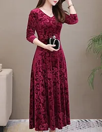 Stylish Maroon Velvet Printed Flared For Women-thumb2