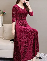 Stylish Maroon Velvet Printed Flared For Women-thumb3