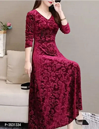 Stylish Maroon Velvet Printed Flared For Women-thumb4