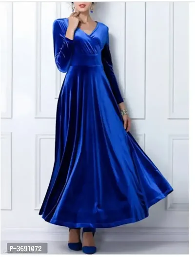 Beautiful Blue Velvet Maxi Dresses For Women-thumb0