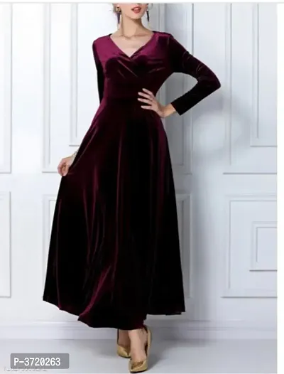 Maroon Velvet Maxi Dresses For Women