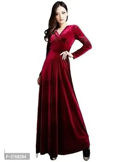 Maroon Velvet Maxi Dresses For Women-thumb0