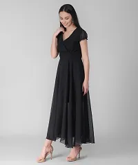 Women's Black V-Neck Long Dress-thumb1