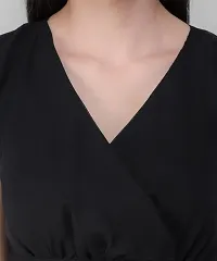 Women's Black V-Neck Long Dress-thumb3