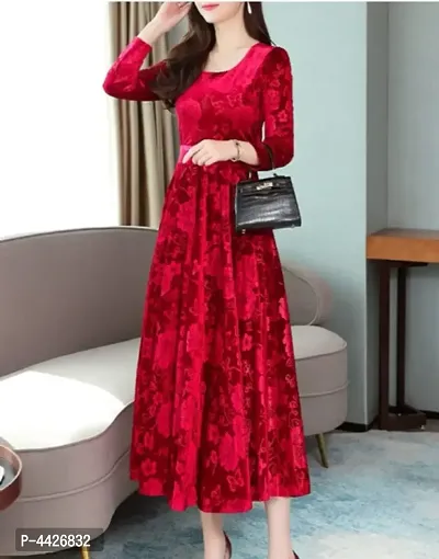 Stylish Red Velvet Dresses For Women-thumb0