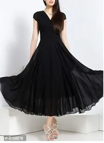 Black Georgette A Line Dresses For Women-thumb0