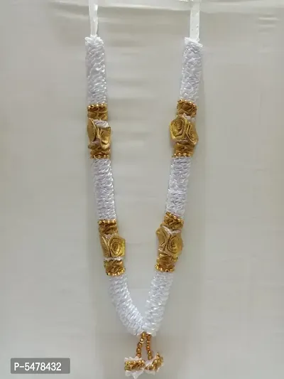 Satin Garland White And Gold Rose Length 15.5 Inc