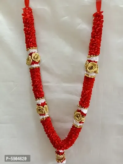SATIN GARLAND RED WITH WHITE FLOWERS-thumb0
