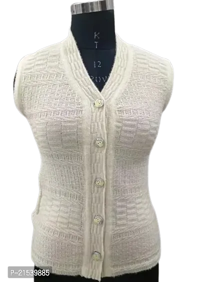 Elegant White Acrylic Self Pattern Sweaters For Women