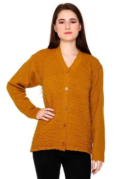 STYLISH ELEGANT WOMEN LAKRA KNITTED WOOLEN CARDIGAN  SWEATERS