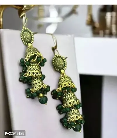 Fantastic Green Alloy Jhumkas Earrings For Women