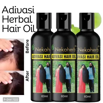 Adivasi Herbal Hair Growth Oil | Controls Hairfall | Strong and Healthy Hair | Repairs Frizzy Hair | Scalp Nourishment | Helps Hair Thickening(PAK OF 3)-thumb0