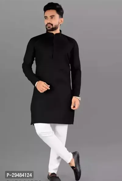 Reliable Black Cotton Solid Kurta  Bottom Sets For Men-thumb0