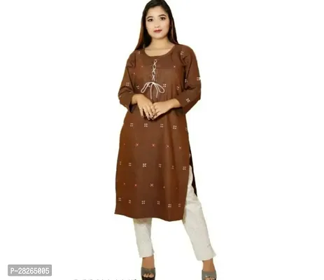 Stylish Brown Khadi Cotton Printed Straight Kurta Bottom Set For Women-thumb0