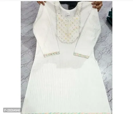 Stylish White Khadi Cotton Solid Straight Stitched Kurta For Women-thumb0