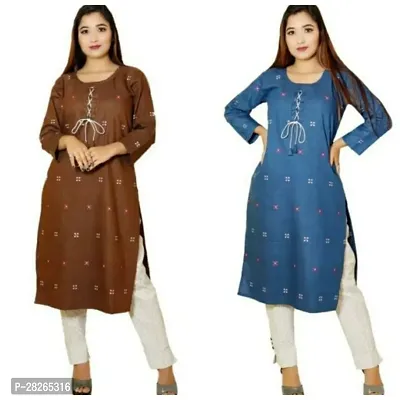 Stylish Multicoloured Khadi Cotton Printed Straight Kurta Bottom Set For Women Pack Of 2