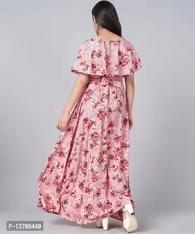 Pink Crepe Fit and Flare Long Dress-thumb3