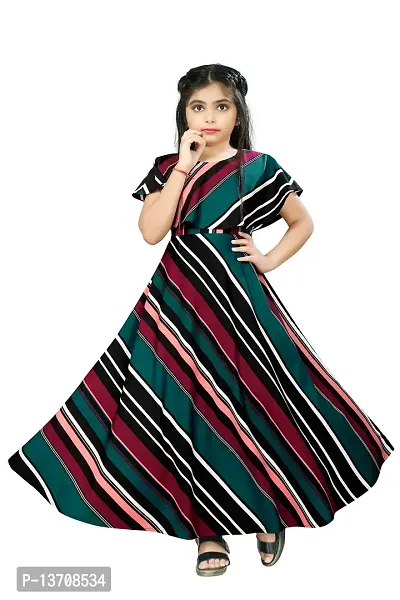 Multicolor Crepe Fit and Flare Long Dress