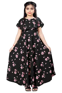 Black Crepe Fit And Flare Long Dress-thumb1