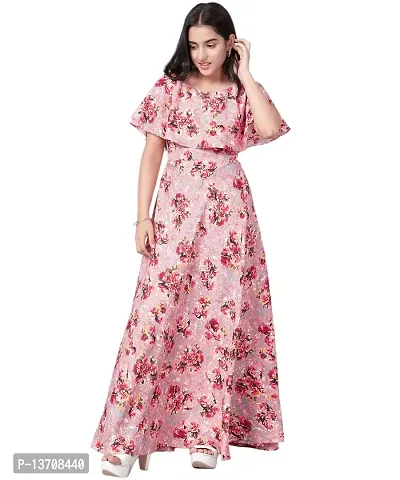 Pink Crepe Fit and Flare Long Dress-thumb0