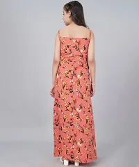 Orange Crepe Fit and Flare Long Dress-thumb2