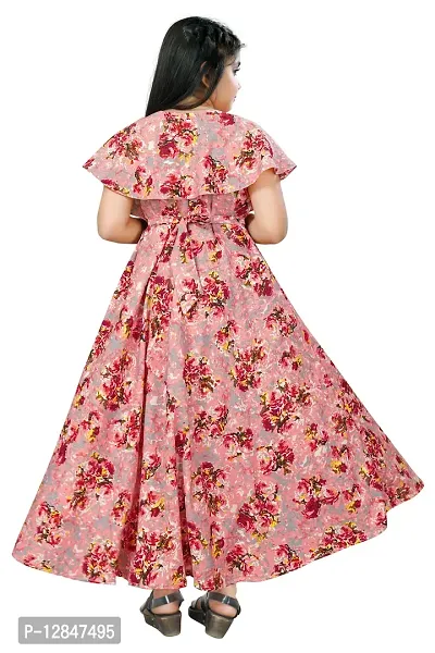 Elegant Crepe Fit and Flare Printed Ankle Length Dresses For Kids-thumb3