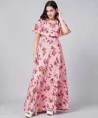 Pink Crepe Fit and Flare Long Dress-thumb4