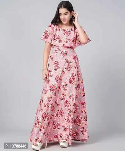 Pink Crepe Fit and Flare Long Dress-thumb5