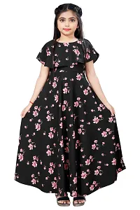 Elegant Crepe Fit and Flare Printed Ankle Length Dresses For Kids-thumb1