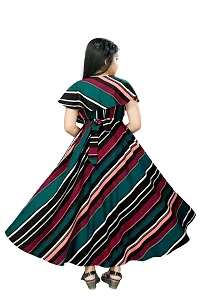 Elegant Crepe Fit and Flare Striped Ankle Length Dresses For Kids-thumb2