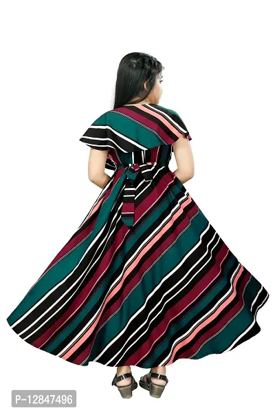 Elegant Crepe Fit and Flare Striped Ankle Length Dresses For Kids-thumb3
