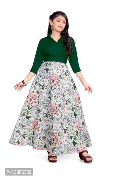 Aarya Girls Fit and Flare Printed Ankle length Dresses