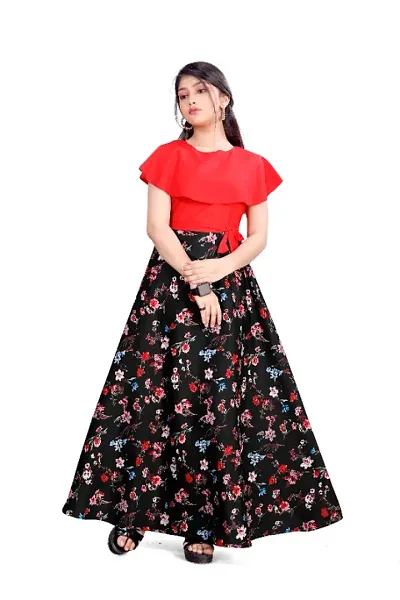 Aarya Girls Fit and Flare Printed Maxi length Gowns