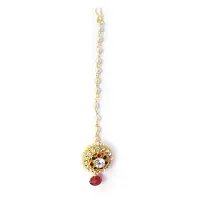 Pearls White Stone Studded Multi-Color Matha Teeka Borla with Hanging Bead for Girls and Women-thumb1