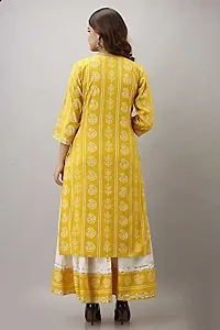 Women's Printed Rayon Skirt Kurta Set (Color_Yellow, Size_Medium)-thumb1