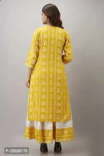 Women's Printed Rayon Skirt Kurta Set (Color_Yellow, Size_Medium)-thumb2