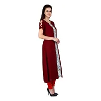 CityZen Women's Cotton Blend Printed Floral Print Half Sleeve A-Line Kurti (Maroon, XXL -44)-thumb3