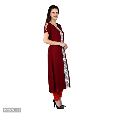 CityZen Women's Cotton Blend Printed Floral Print Half Sleeve A-Line Kurti (Maroon, XXL -44)-thumb4