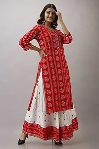 Women's Printed Rayon Skirt Kurta Set (Color_Red, Size_XL)-thumb3