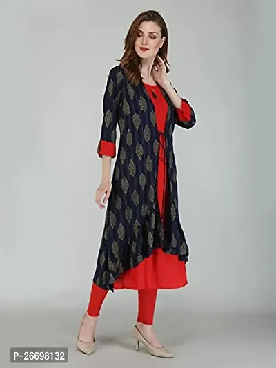 LIFE2DAY Women Printed Rayon Layered Kurta (Color_Blue, Size_Medium)-thumb4