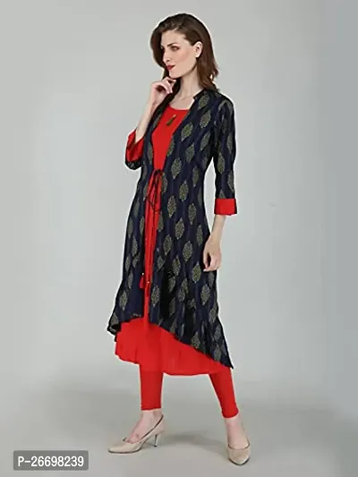 LIFE2DAY Women Printed Rayon Layered Kurta (Color_Blue, Size_Large)-thumb3