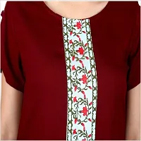 CityZen Women's Cotton Blend Printed Floral Print Half Sleeve A-Line Kurti (Maroon, 42)-thumb4