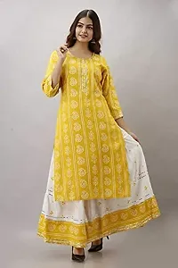 Women's Printed Rayon Skirt Kurta Set (Color_Yellow, Size_Medium)-thumb2