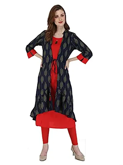 LIFE2DAY Women Rayon Layered Kurta (Color_Blue, Size_Medium)