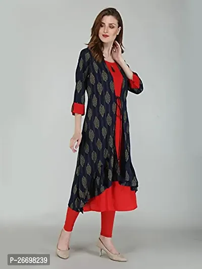 LIFE2DAY Women Printed Rayon Layered Kurta (Color_Blue, Size_Large)-thumb4