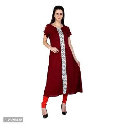 CityZen Women's Cotton Blend Printed Floral Print Half Sleeve A-Line Kurti (Maroon, XXL -44)-thumb0